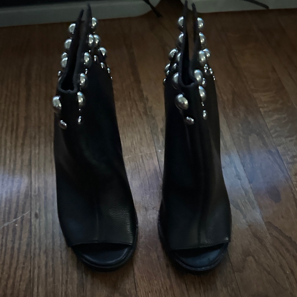 Karl Lagerfeld Black Peep-Toe Boots with Silver Details